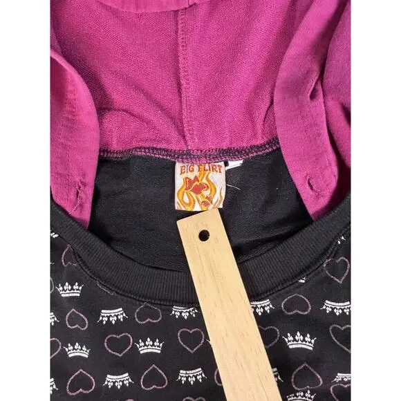 Big Flirt Y2K Black Pink Heart Crown Print Full Zip Hoodie Sweatshirt SZ S E259 - Picture 5 of 12